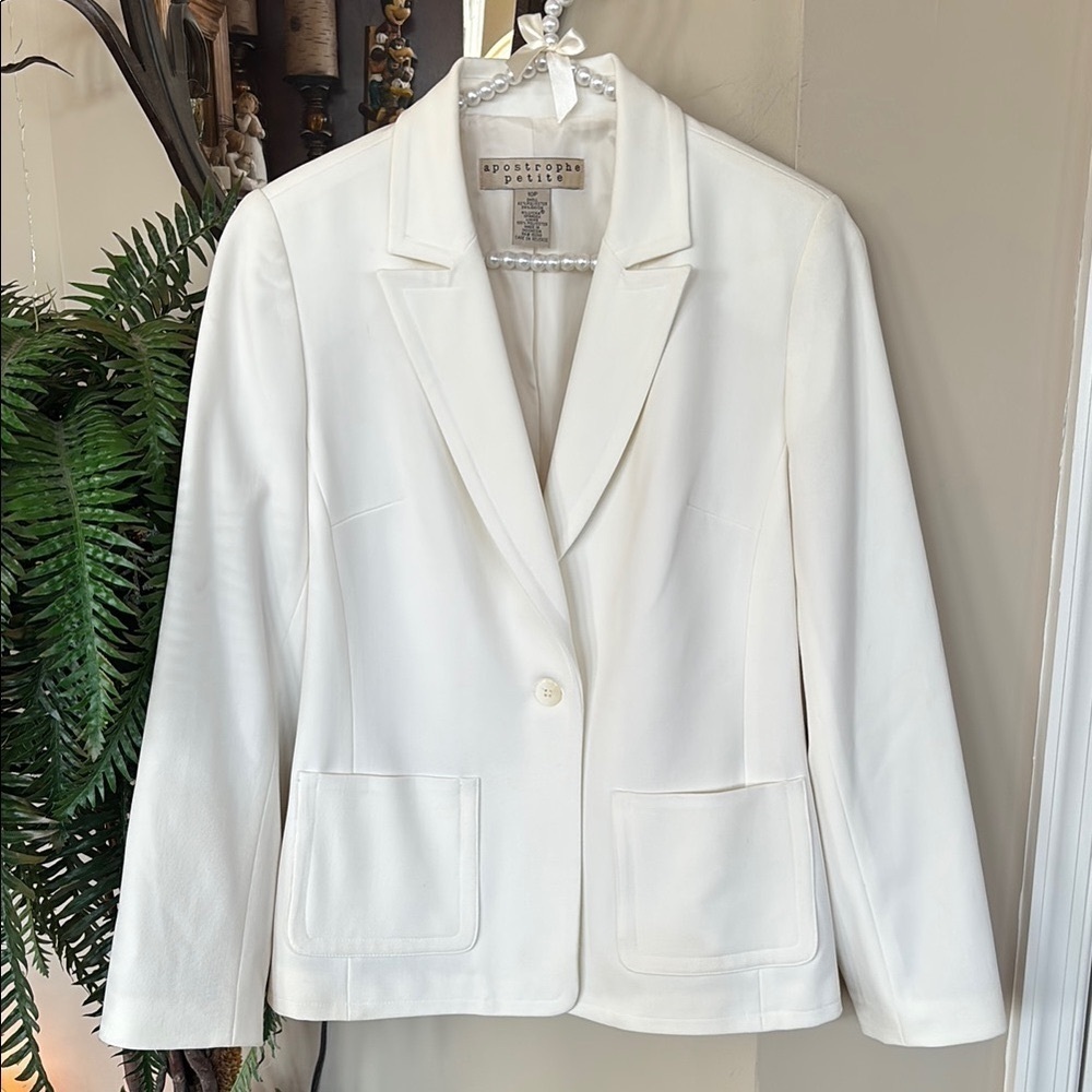 Apostrophe Petite White Buttoned Blazer Tailored Suit Jacket Lined Office Spring